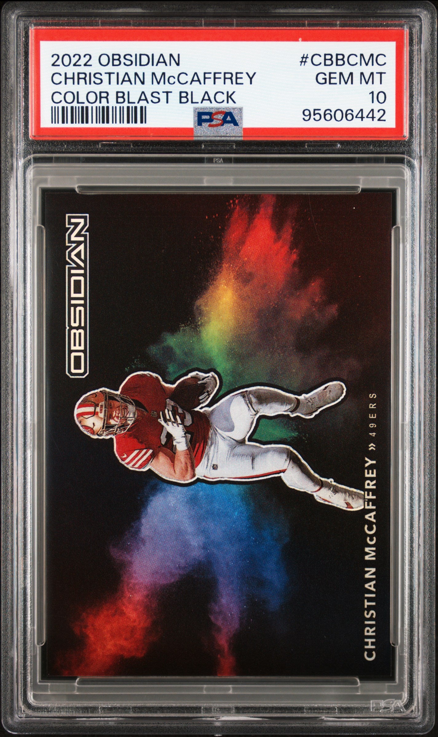 Christian McCaffrey 2022 Panini Obsidian Color Blast Black PSA 10 Gem Mint