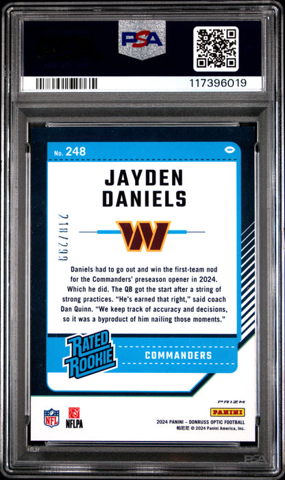 Jayden Daniels 2024 Donruss Optic Rookie #248 Aqua #218/299 PSA 10 Gem Mint