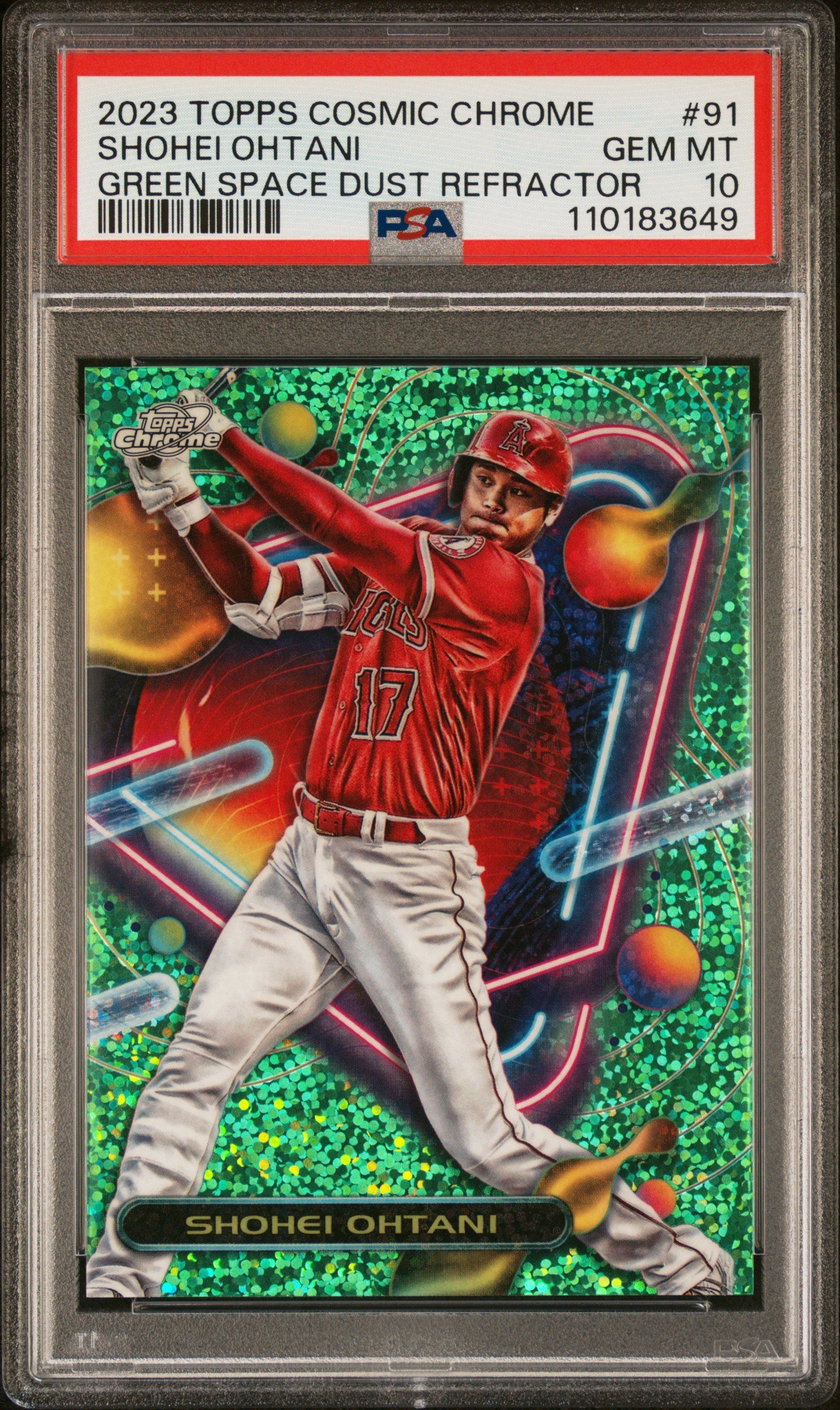 Shohei Ohtani 2023 Topps Cosmic Chrome Green Space Dust Refractor #61/75 PSA 10 Gem Mint