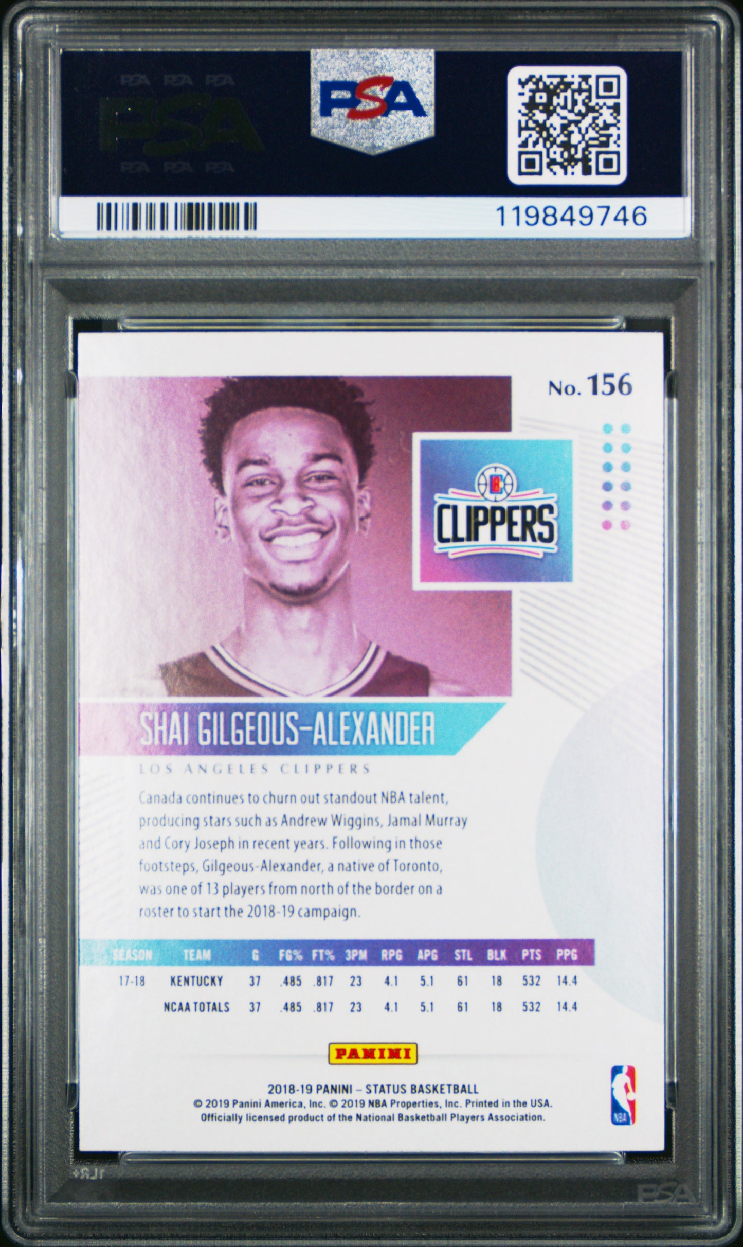 Shai Gilgeous-Alexander 2018 Panini Status Rookie #156 PSA 10 Gem Mint 9746