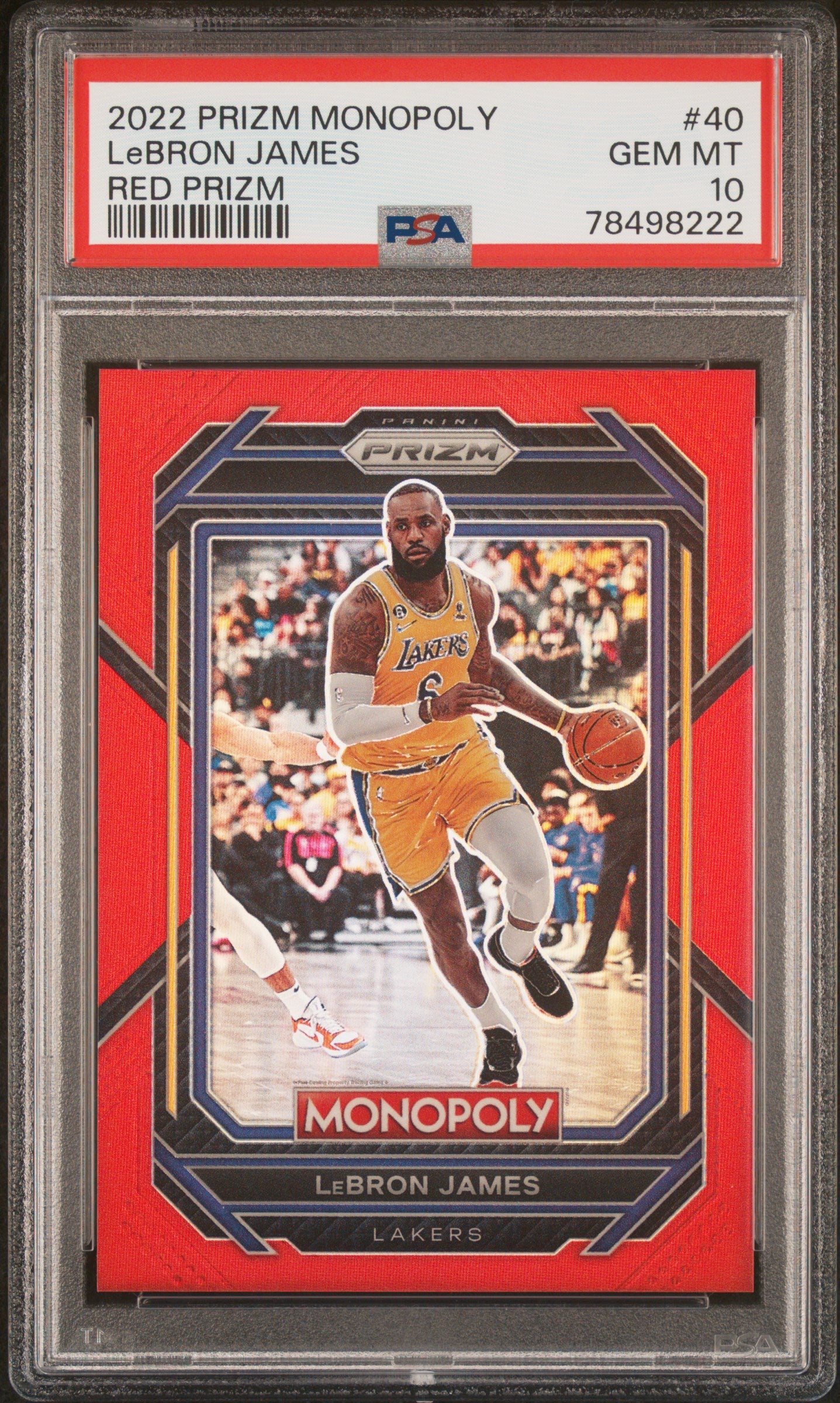LeBron James 2022 Panini Prizm Monopoly #40 Red Prizm #71/99 PSA 10 Gem Mint