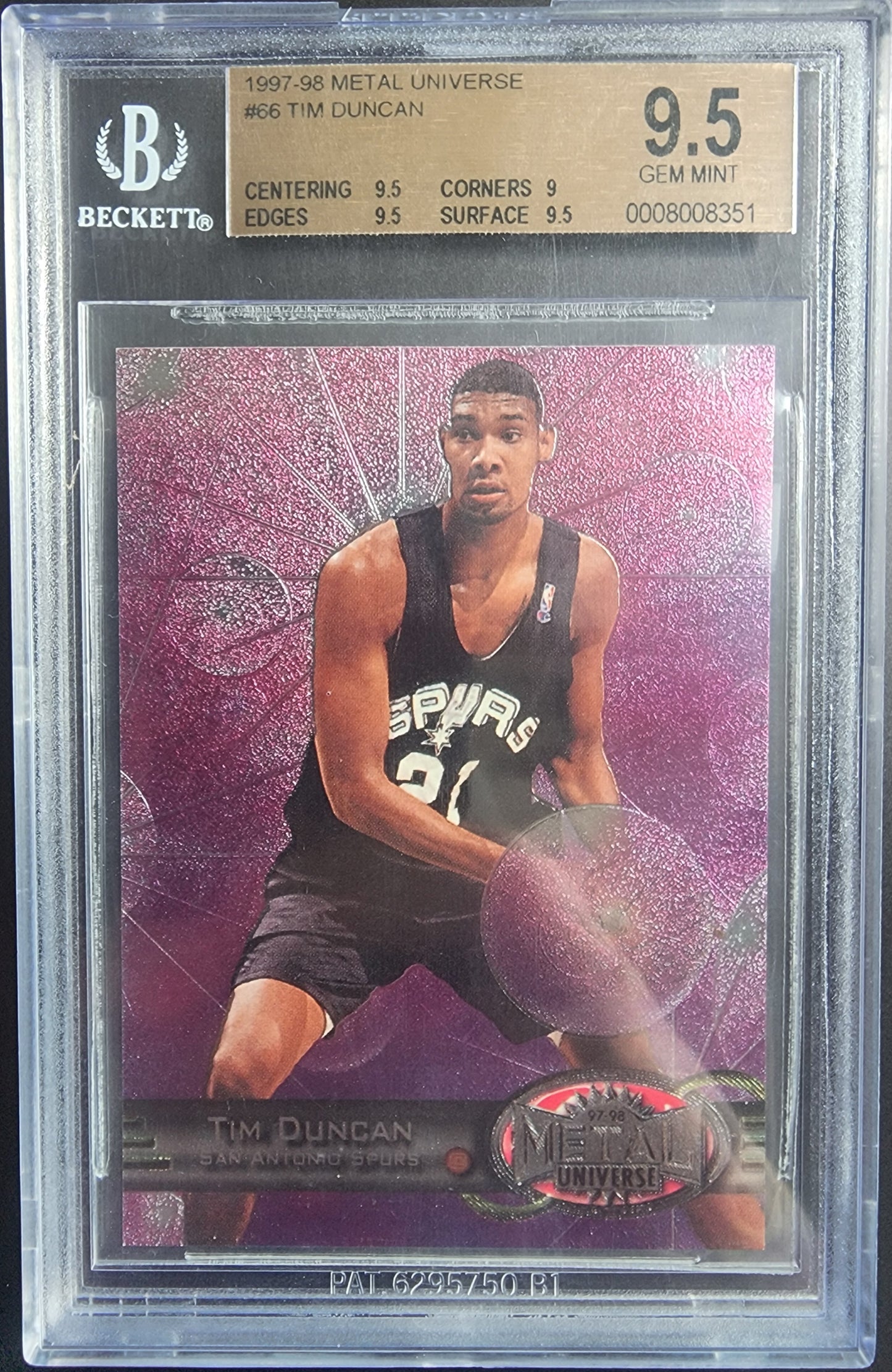 Tim Duncan 1997 Metal Universe #66 BGS 9.5 Gem Mint