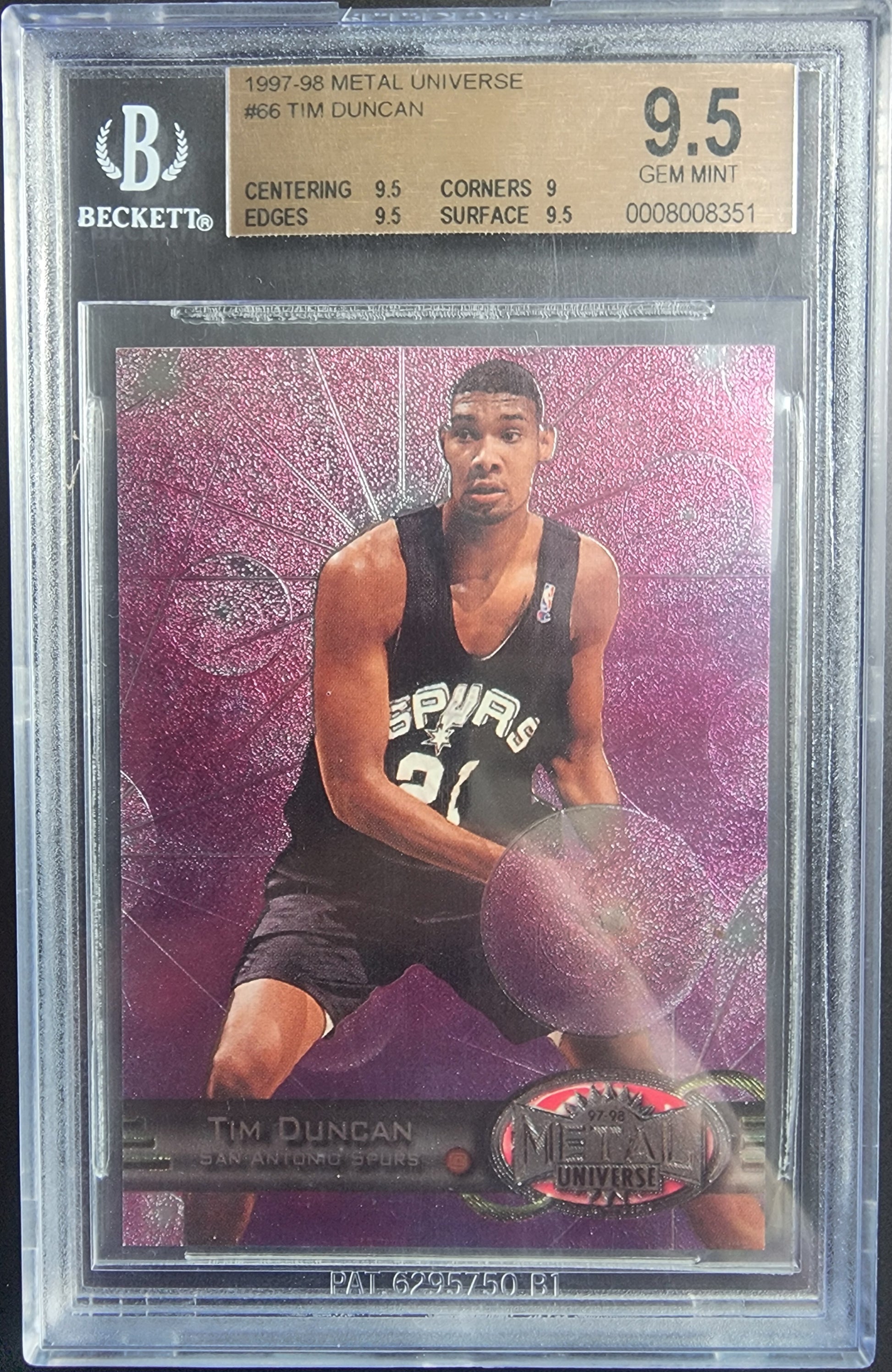 Tim Duncan 1997 Metal Universe #66 BGS 9.5 Gem Mint