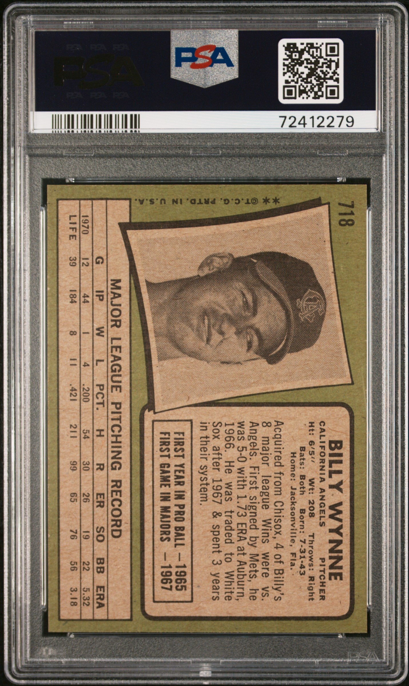 Billy Wynne 1971 Topps #718 PSA 8 Nm-Mint
