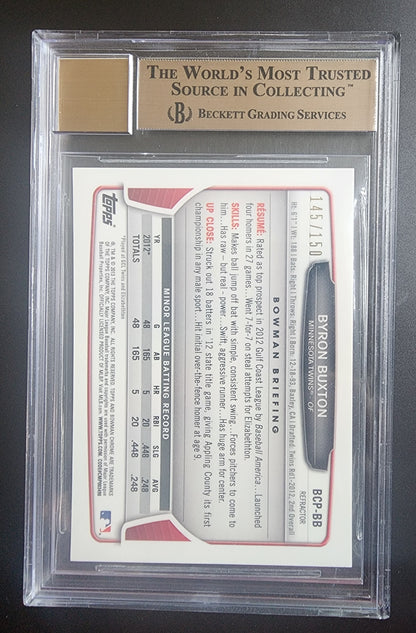 Byron Buxton 2013 Bowman Chrome Autograph Blue Refractor 145/150 BGS 9.5 Gem Mint 10 Auto