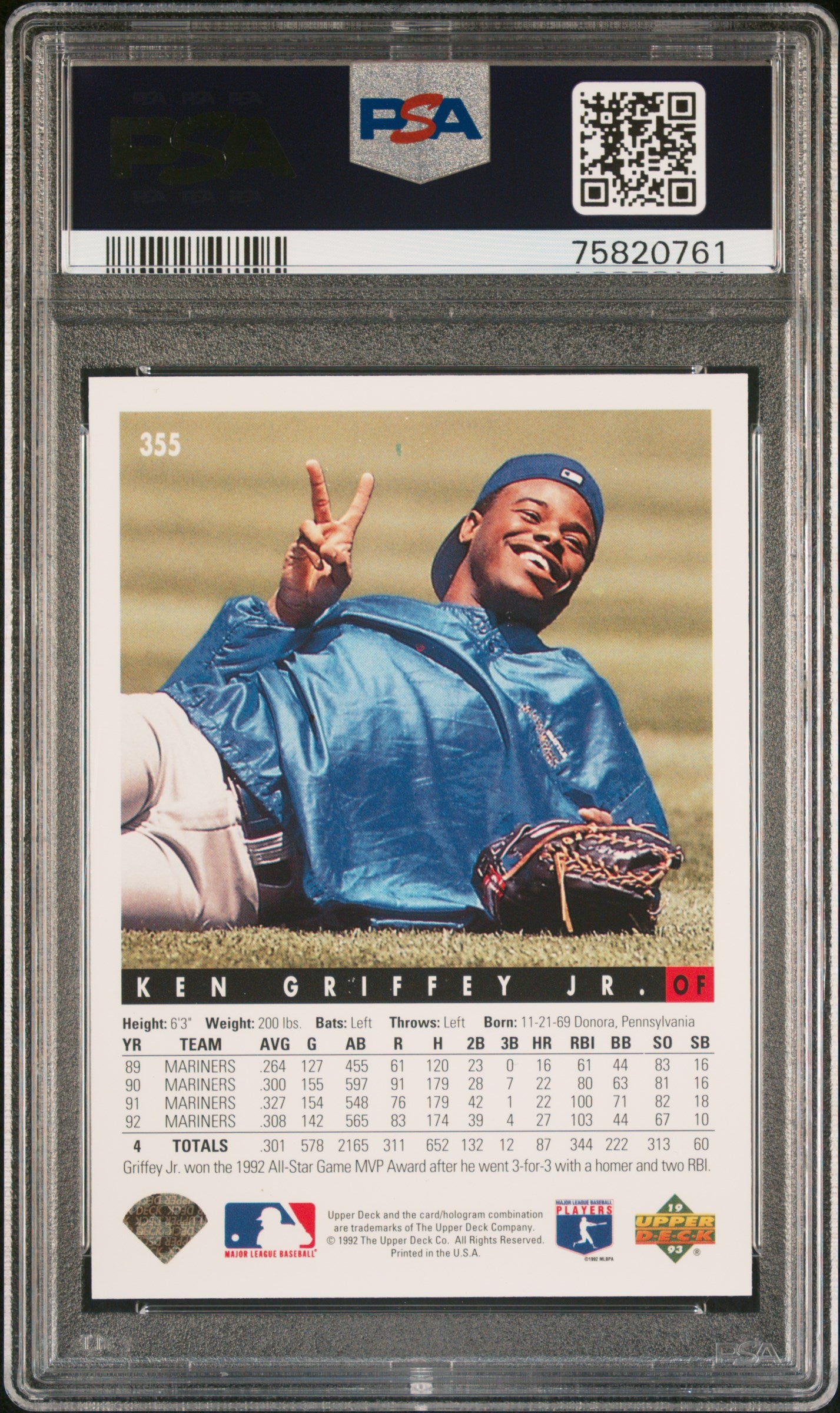 Ken Griffey Jr. 1993 Upper Deck #355 Gold Hologram PSA 9 Mint