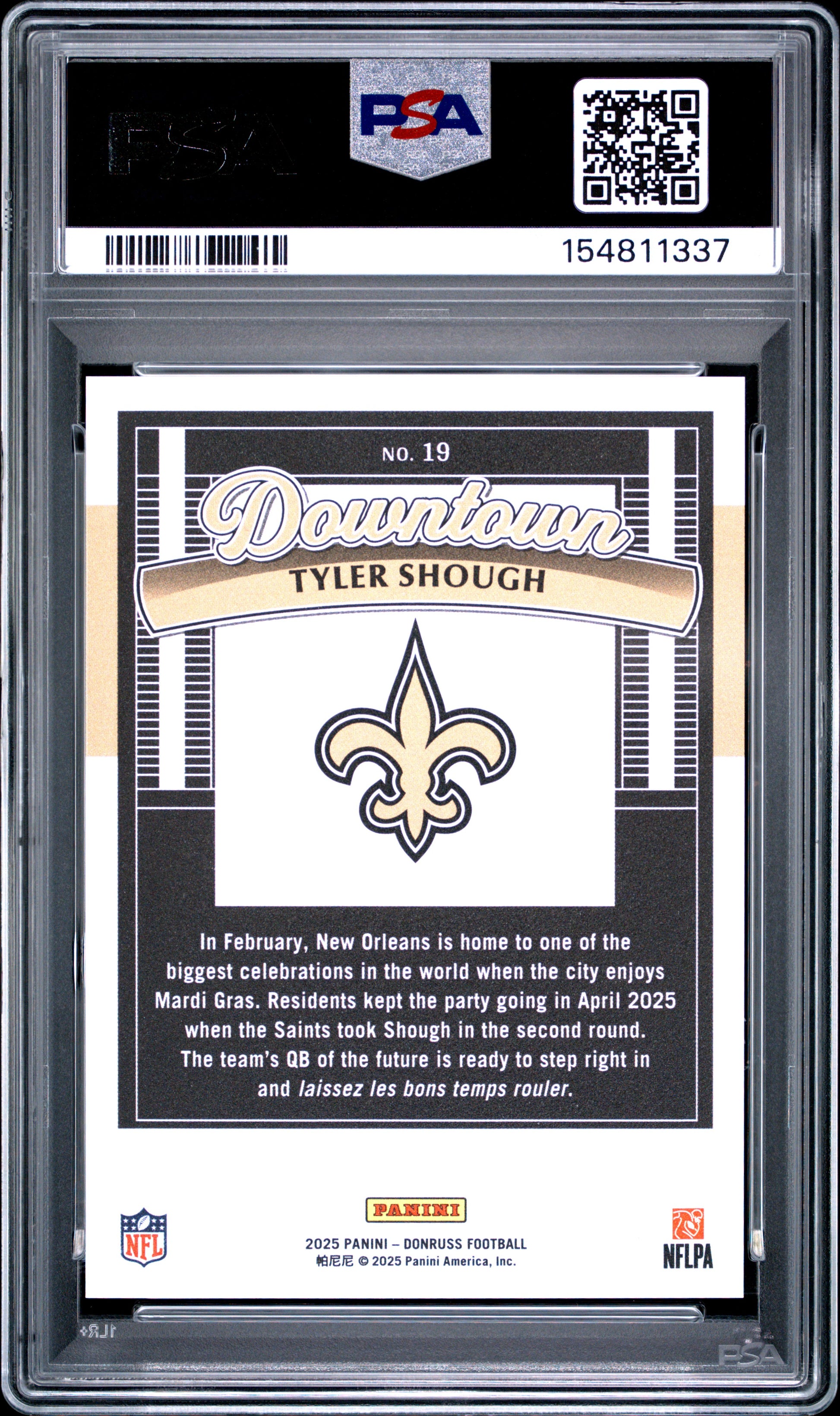 Tyler Shough 2025 Donruss Downtown Rookie PSA 9 Mint 1337