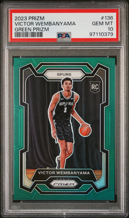 Victor Wembanyama 2023 Panini Prizm Rookie #136 Green Prizm PSA 10 Gem Mint