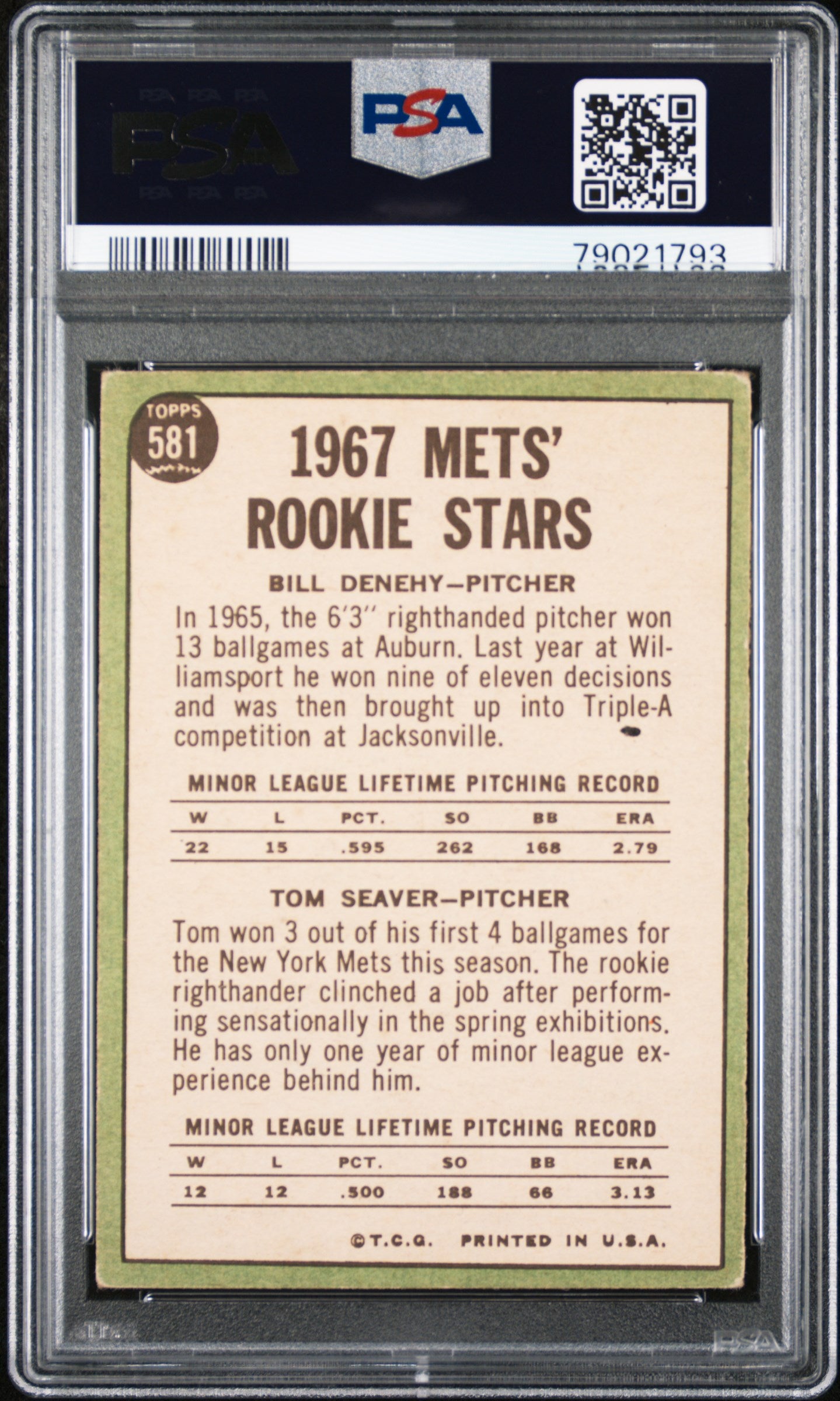 Tom Seaver 1967 Topps #581 PSA 3 Very Good