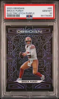 Brock Purdy 2023 Panini Obsidian Electric Etch Purple #5/75 PSA 10 Gem Mint