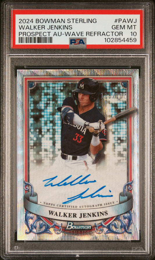 Walker Jenkins 2024 Bowman Sterling Wave Refractor Auto #108/125 PSA 10 Gem Mint