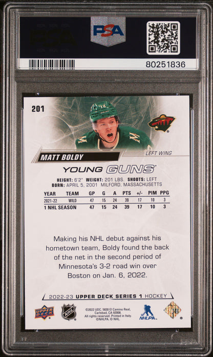 Matt Boldy 2022 Upper Deck Rookie #201 PSA 10 Gem Mint 1836