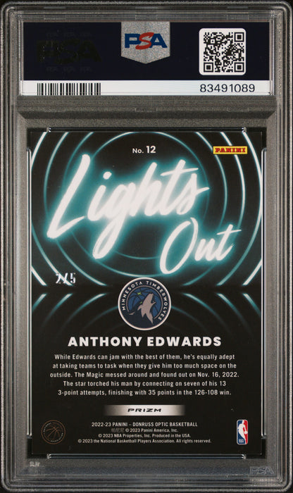 Anthony Edwards 2022 Donruss Optic Lights Out Green #2/5 PSA 9 Mint