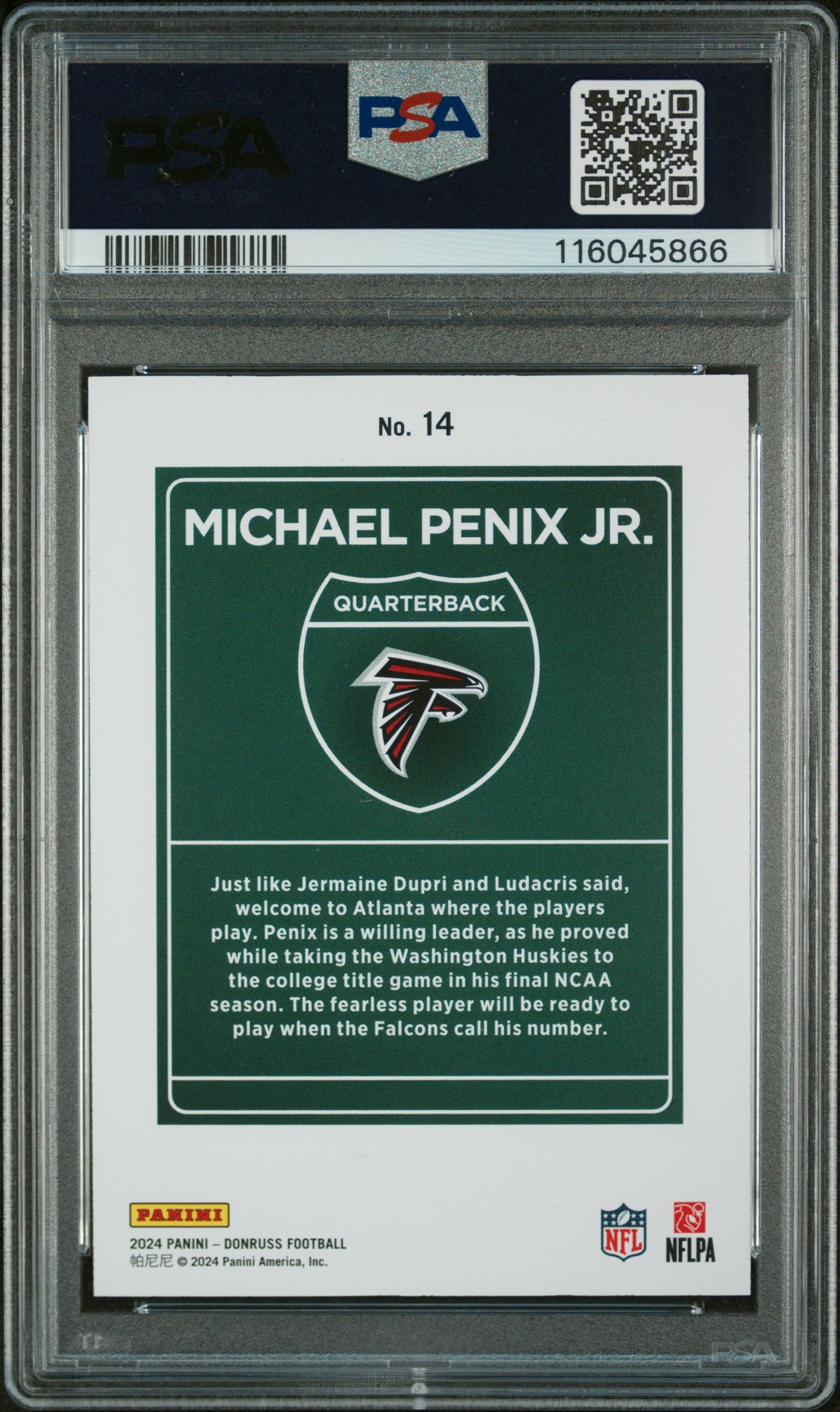 Michael Penix Jr. 2024 Donruss Rookie Downtown PSA 10 Gem Mint