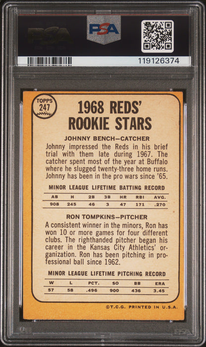 Johnny Bench 1968 Topps Rookie #247 PSA 5 EX