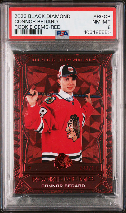 Connor Bedard 2023 Upper Deck Black Diamond Rookie Gems Red PSA 8 Nm-Mint