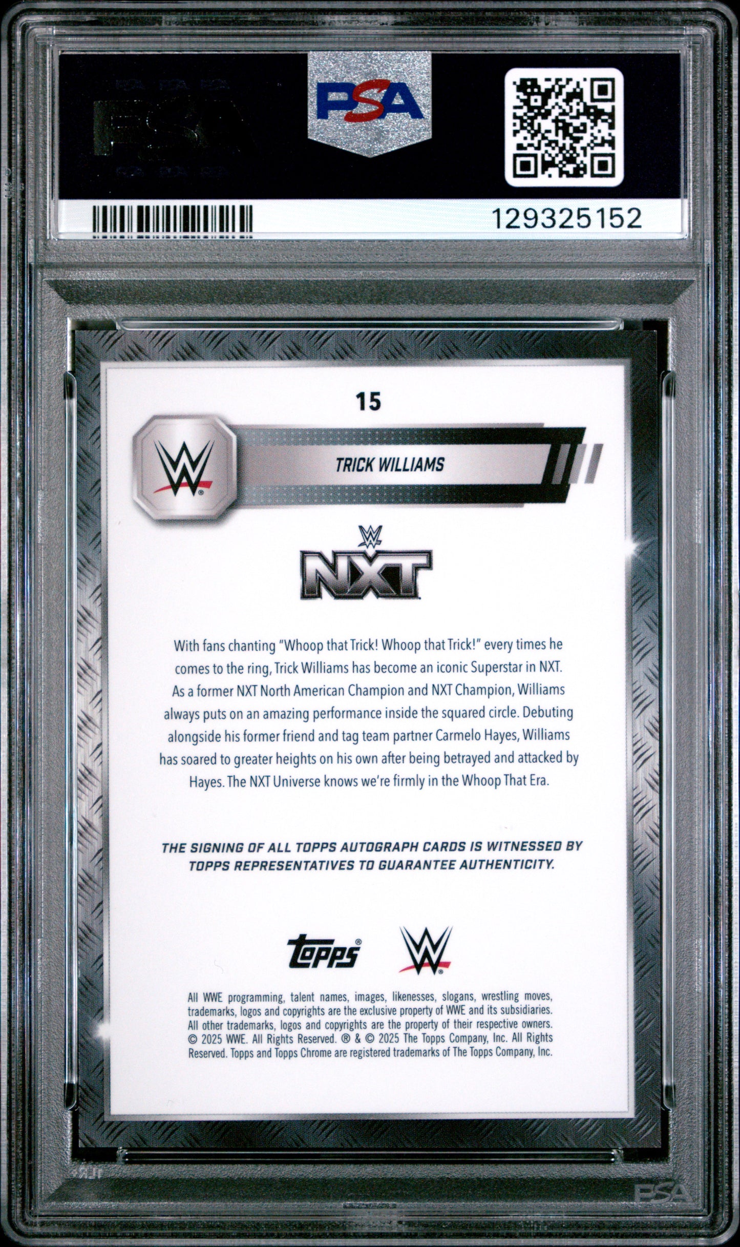 Trick Williams 2025 Topps Chrome WWE Gold Refractor Auto #40/50 PSA 10 Gem Mint