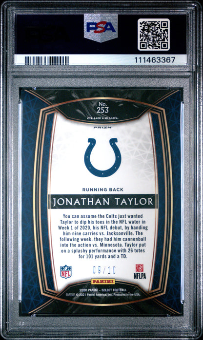 Jonathan Taylor 2020 Panini Select #253 Gold Prizm #9/10 PSA 9 Mint