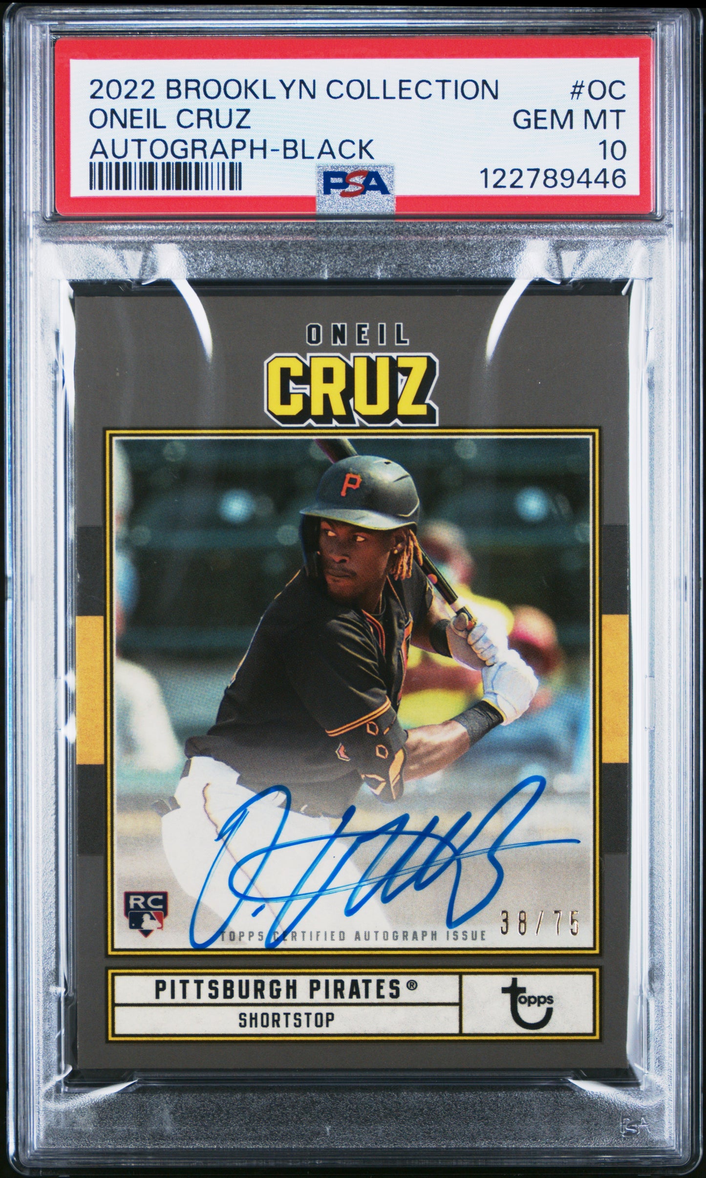 O'Neil Cruz 2022 Topps Brooklyn Collection Rookie Black Auto #38/75 PSA 10 Gem Mint