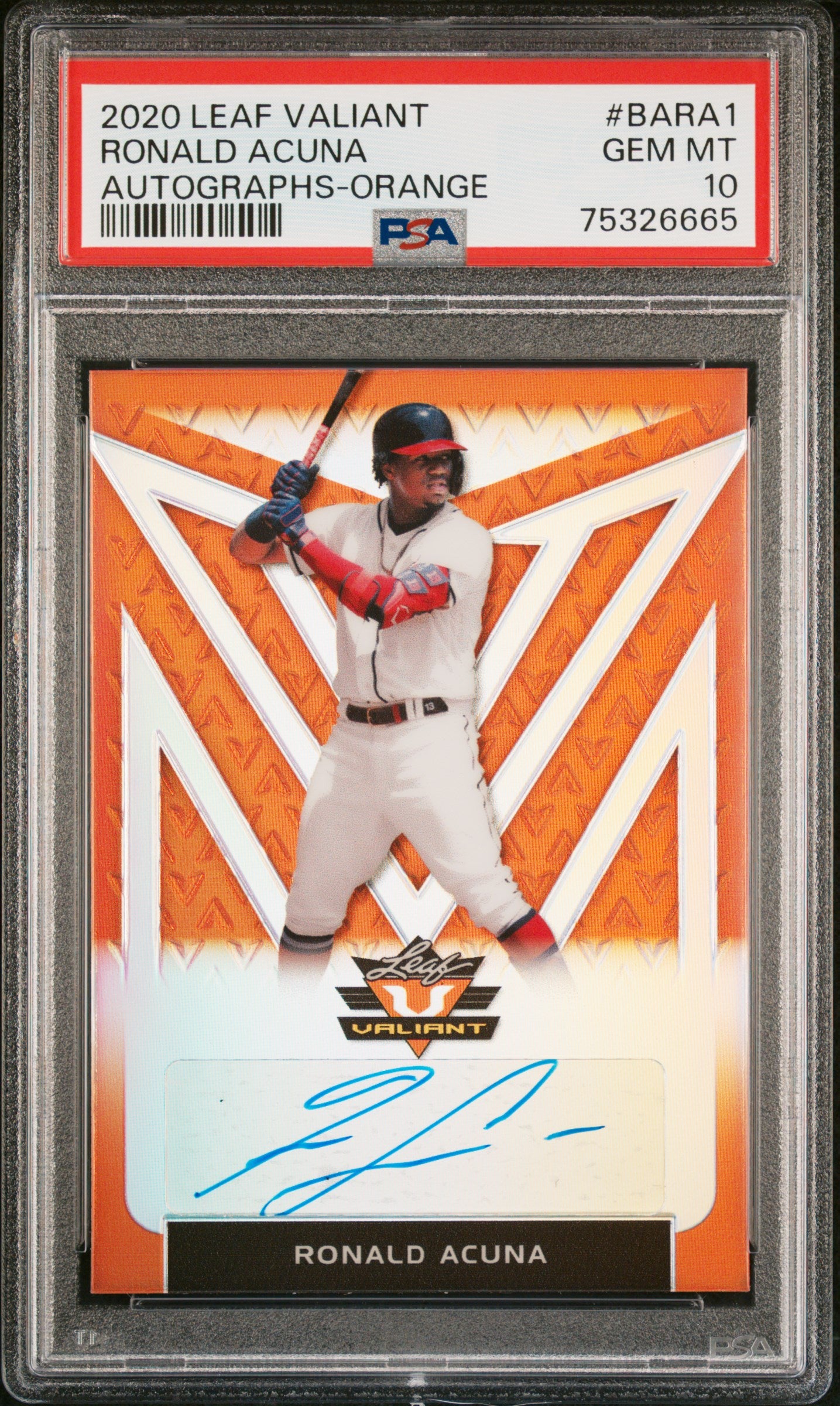 Ronald Acuna Jr. 2000 Leaf Valiant Orange Auto #61/75 PSA 10 Gem Mint