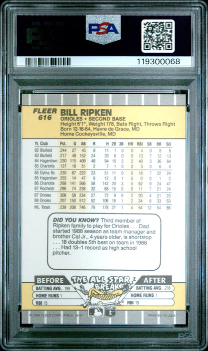 Bill Ripken 1989 Fleer #616 FF Error PSA 9 Mint 0068