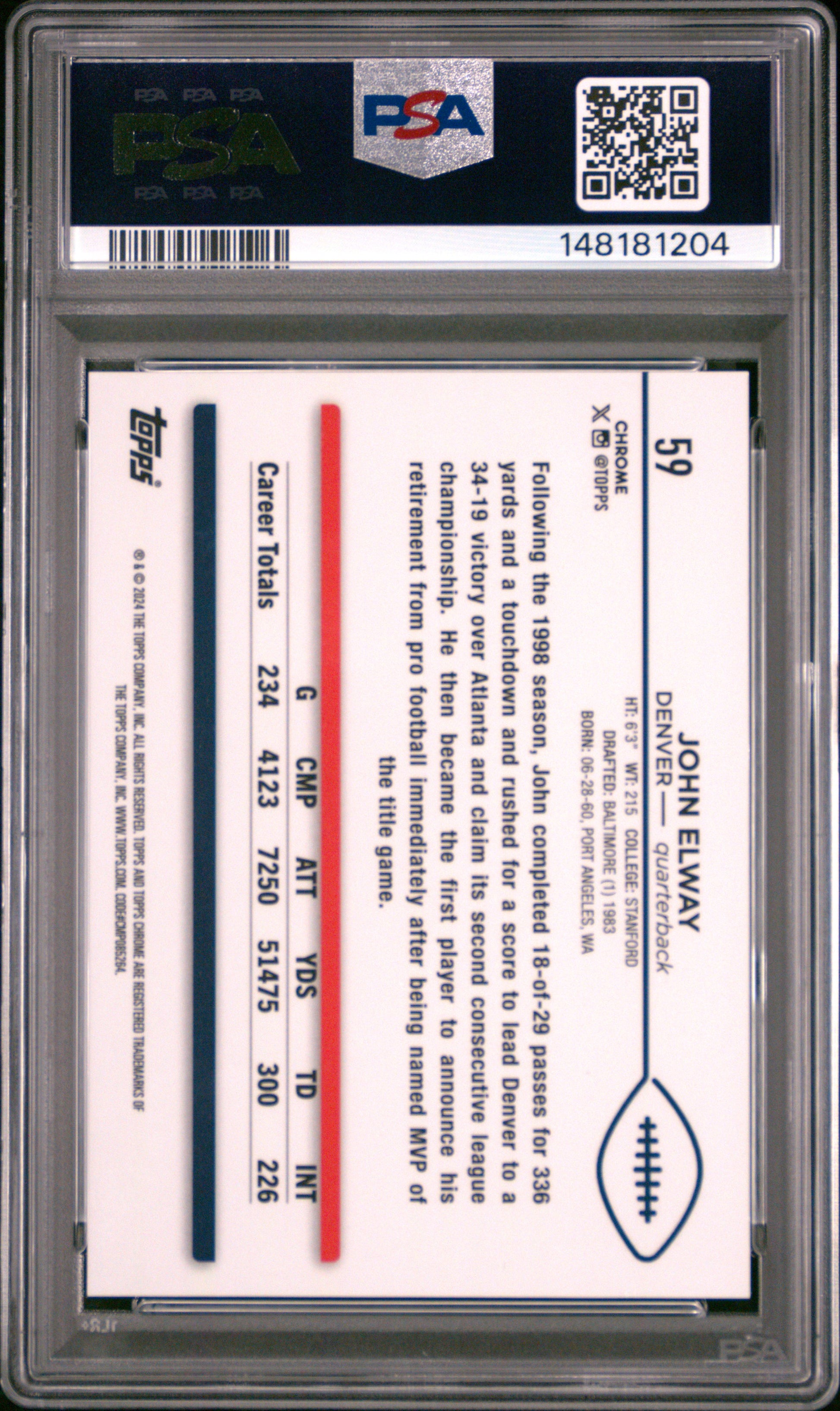John Elway 2025 Topps Chrome #59 Red Geometric #1/5 PSA 10 Gem Mint
