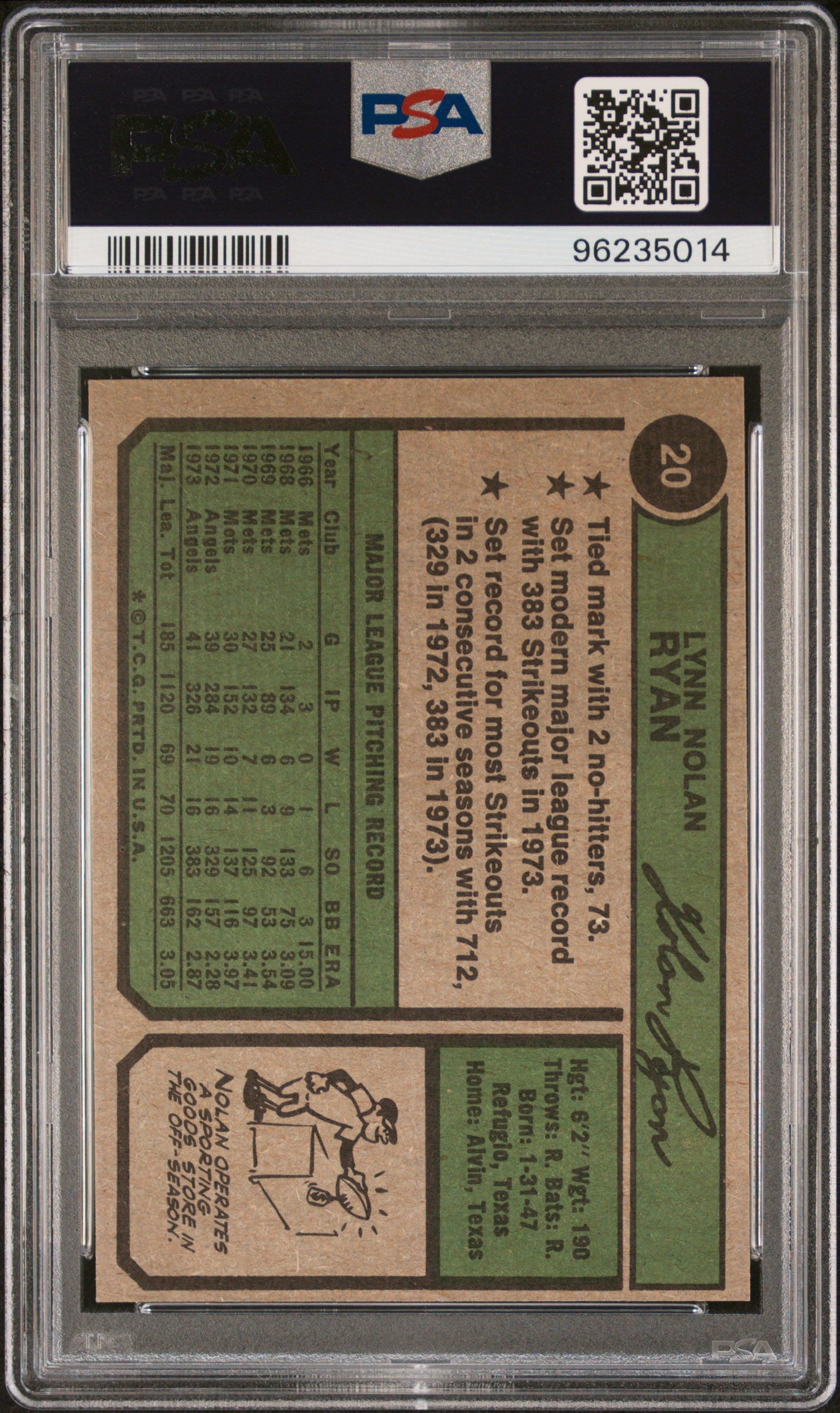 Nolan Ryan 1974 Topps #20 PSA 7 Near Mint 5014