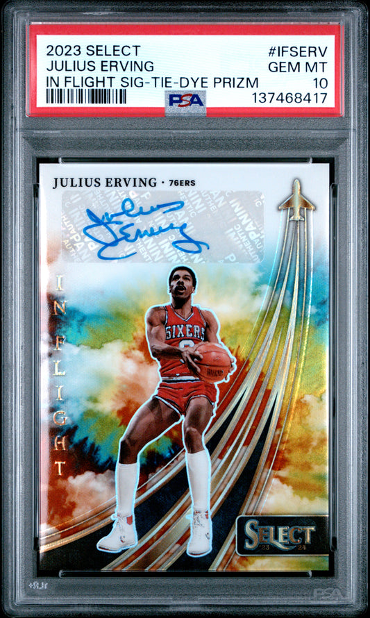 Julius Erving 2023 Panini Select In Flight Tie-Dye Auto #19/25 PSA 10 Gem Mint