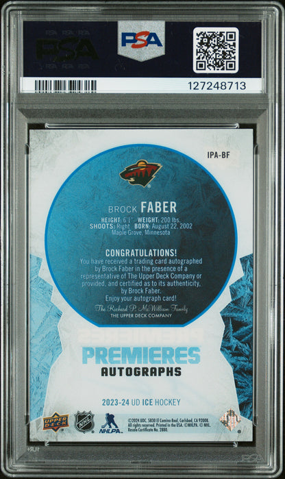 Brock Faber 2023 Upper Deck Ice Rookie #40/49 PSA 9 Auto 10