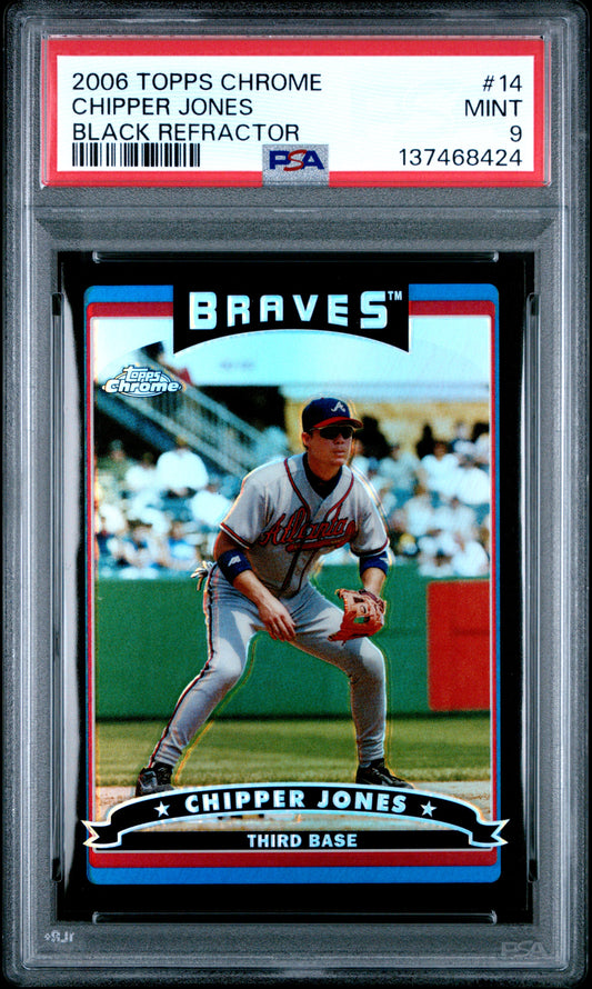 Chipper Jones 2006 Topps Chrome #14 Black Refractor #261/549 PSA 9 Mint