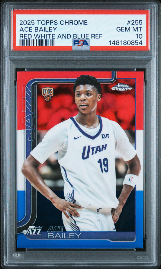 Ace Bailey 2025 Topps Chrome Rookie #255 Red White Blue Refractor PSA 10 Gem Mint