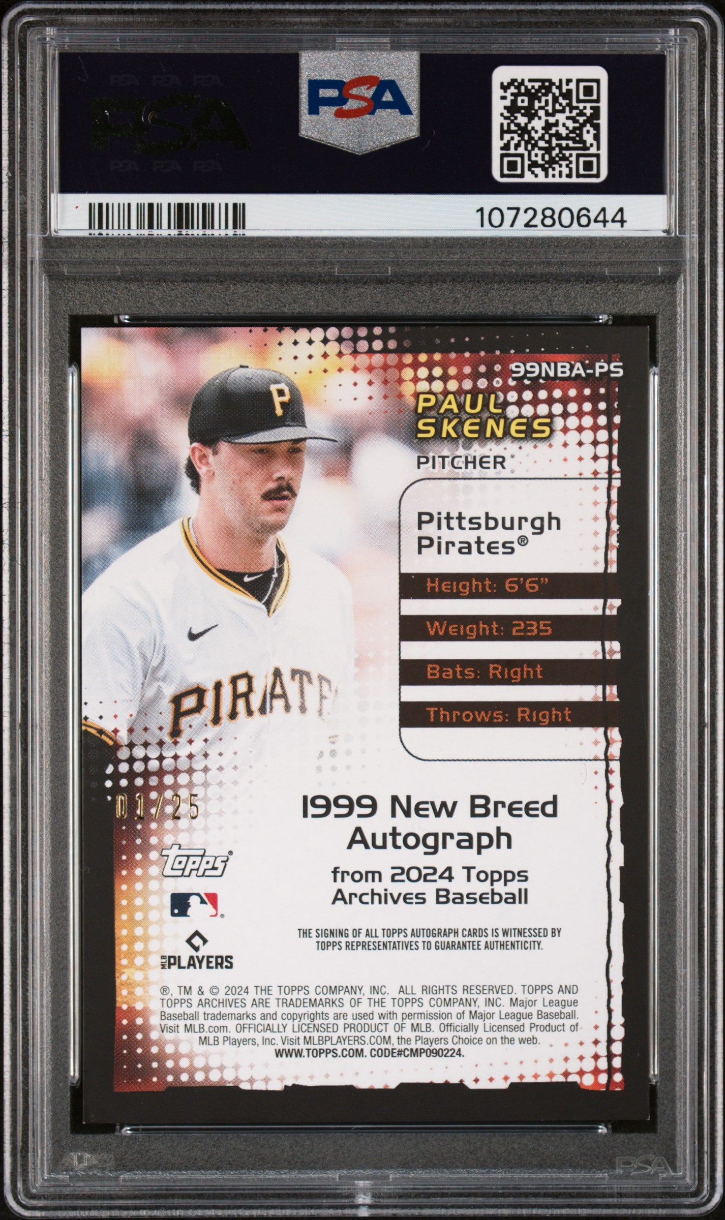 Paul Skenes 2024 Topps Archives New Breed Blue Auto #1/25 PSA 8 Nm-Mint