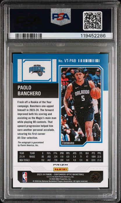 Paolo Banchero 2023 Panini Contenders Optic Veteran Ticket Red Auto #14/49 PSA 9 Mint