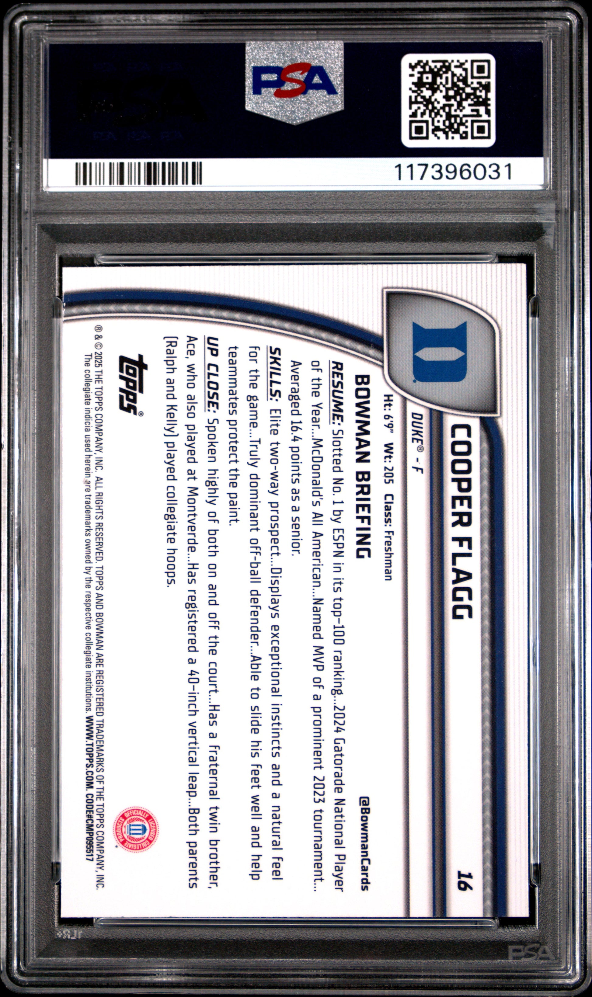 Cooper Flagg 2024 Bowman Chrome U #18 Green Shimmer PSA 10 Gem Mint 6031