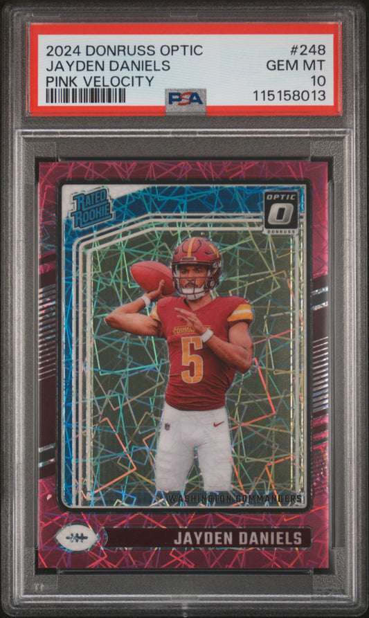 Jayden Daniels 2024 Donruss Optic Pink Velocity Rookie #73/80 PSA 10 Gem Mint