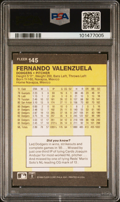Fernando Valenzuela 1986 Fleer #145 Autograph PSA Auth