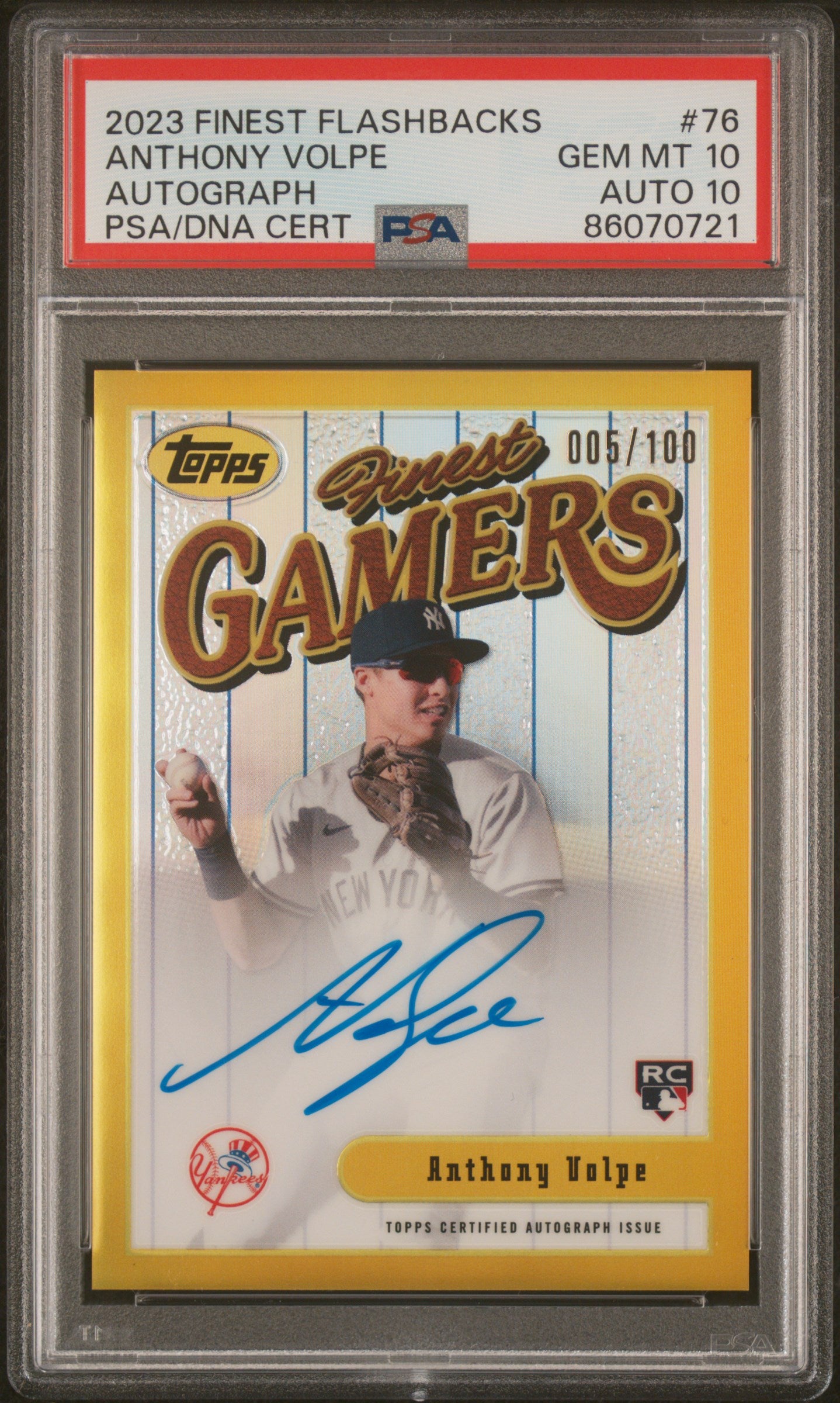 Anthony Volpe 2023 Topps Finest Flashbacks Rookie Auto #5/100 PSA 10 Auto 10