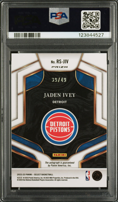 Jaden Ivey 2022 Panini Select Rookie Signature Blue #39/49 PSA 10 Auto 10