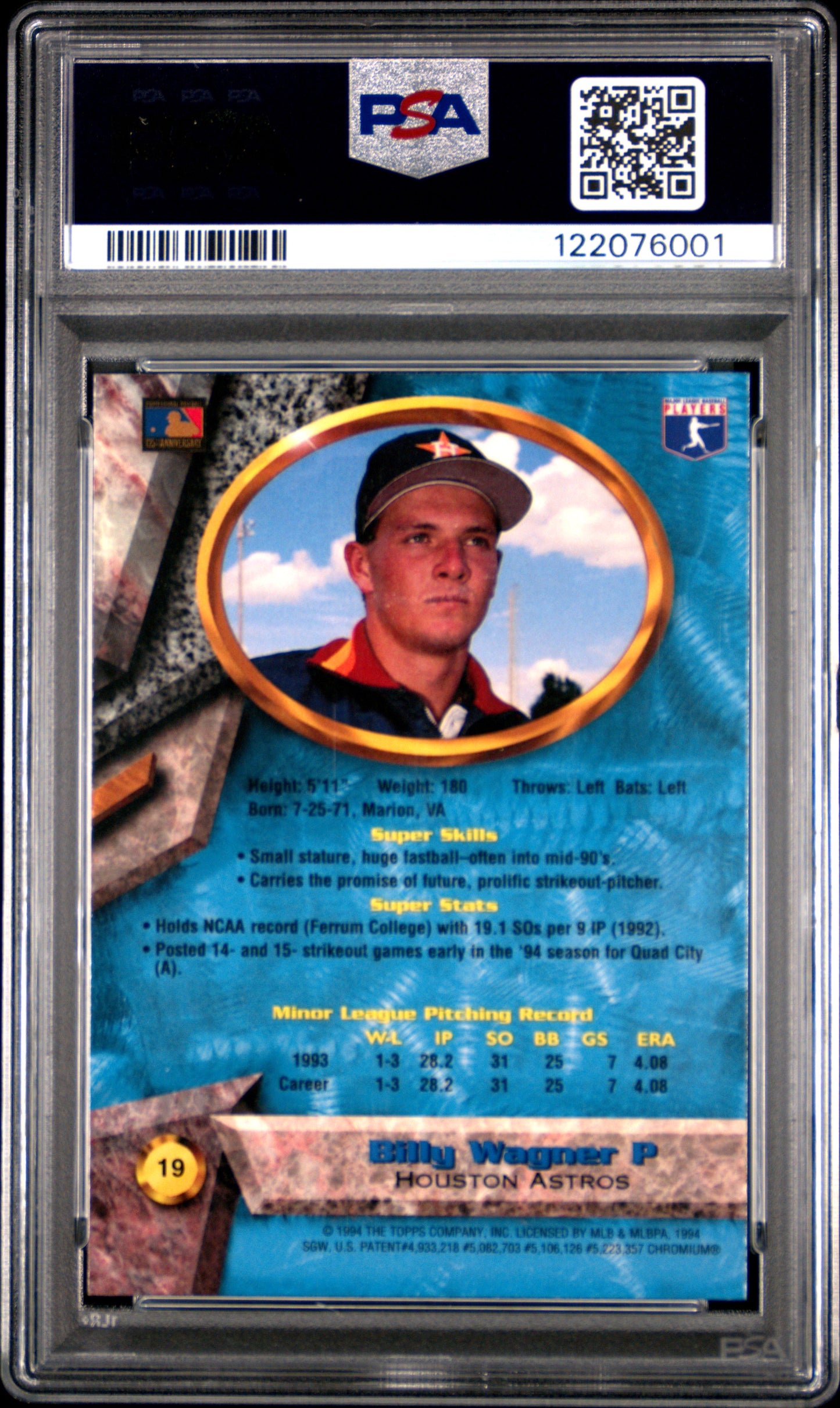 Billy Wagner 1994 Bowmans Best Rookie Blue Refractor PSA 8 Nm-Mint