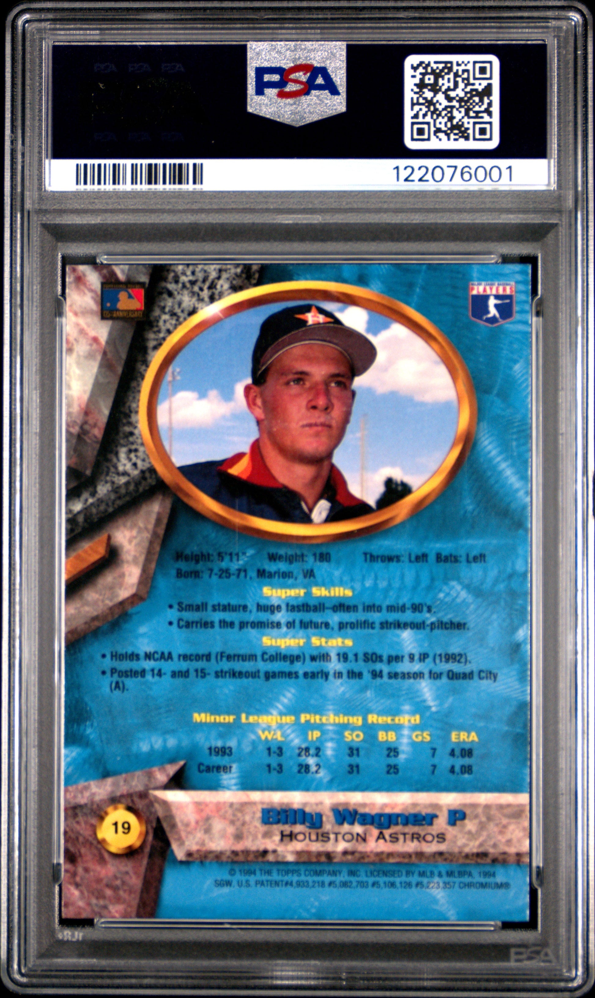 Billy Wagner 1994 Bowmans Best Rookie Blue Refractor PSA 8 Nm-Mint