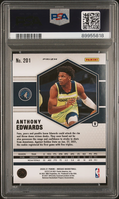 Anthony Edwards 2020 Panini Mosaic Rookie #201 Fast Break Variation PSA 10 Gem Mint
