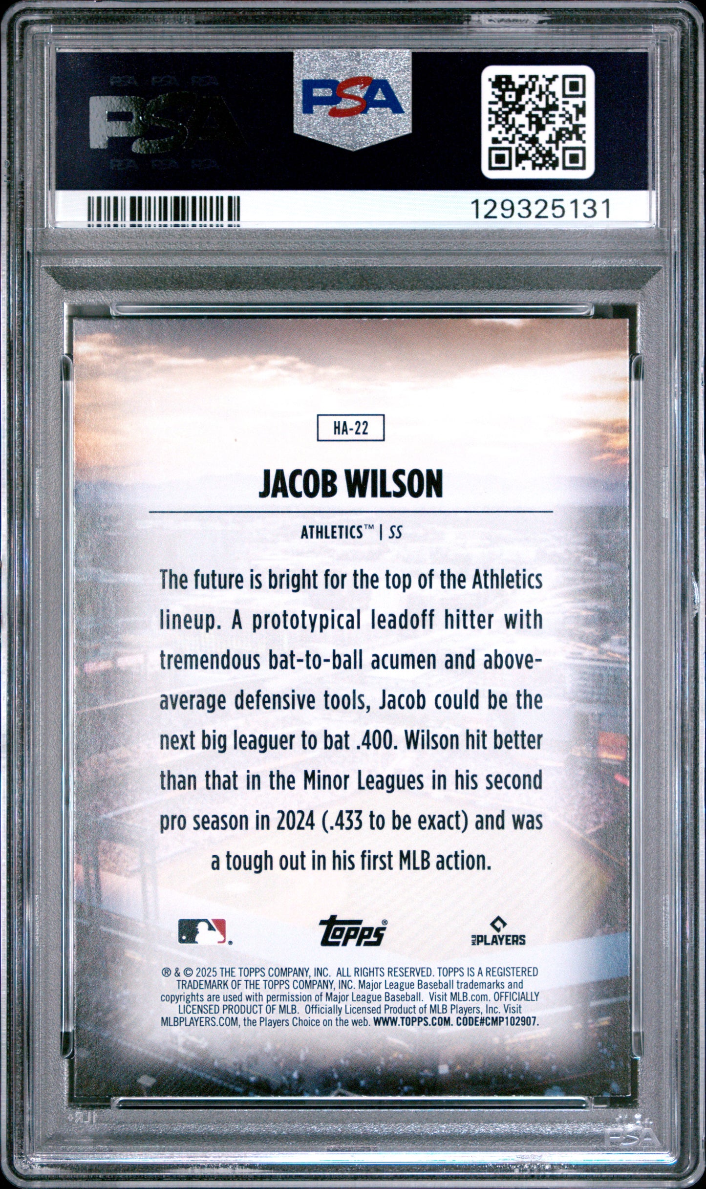 Jacob Wilson 2025 Topps Home Field Advantage Rookie #HA22 PSA 8.5 Nm-Mint+