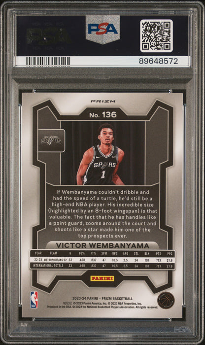 Victor Wembanyama 2023 Panini Prizm Rookie #136 Silver Prizm PSA 10 Gem Mint 8572