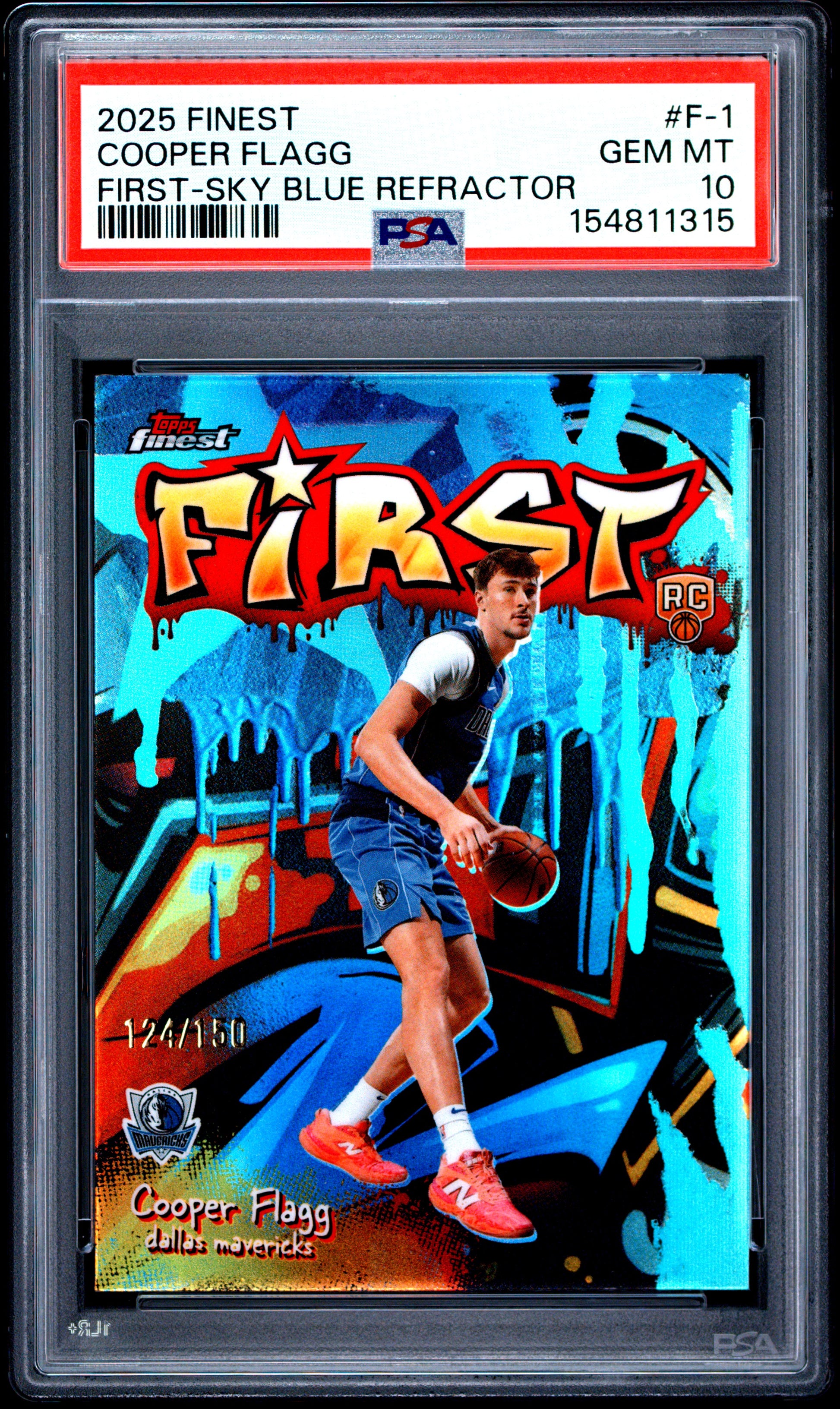 Cooper Flagg 2025 Topps Finest First Shoy Blue Refractor #124/150 PSA 10 Gem Mint
