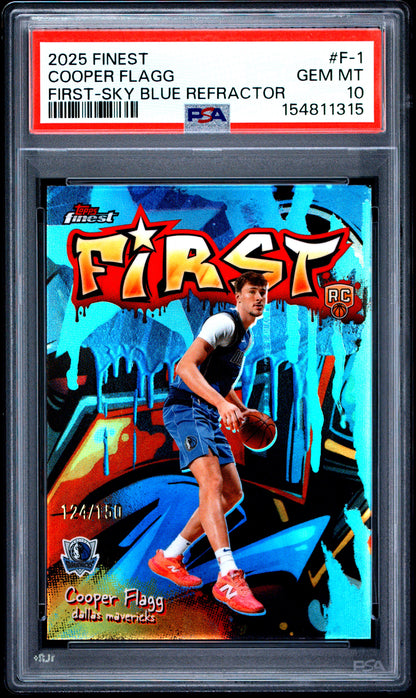 Cooper Flagg 2025 Topps Finest First Shoy Blue Refractor #124/150 PSA 10 Gem Mint