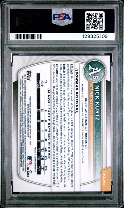 Nick Kurtz 2025 Bowman HTA Choice Autograph #126/150 PSA 8 Nm-Mint