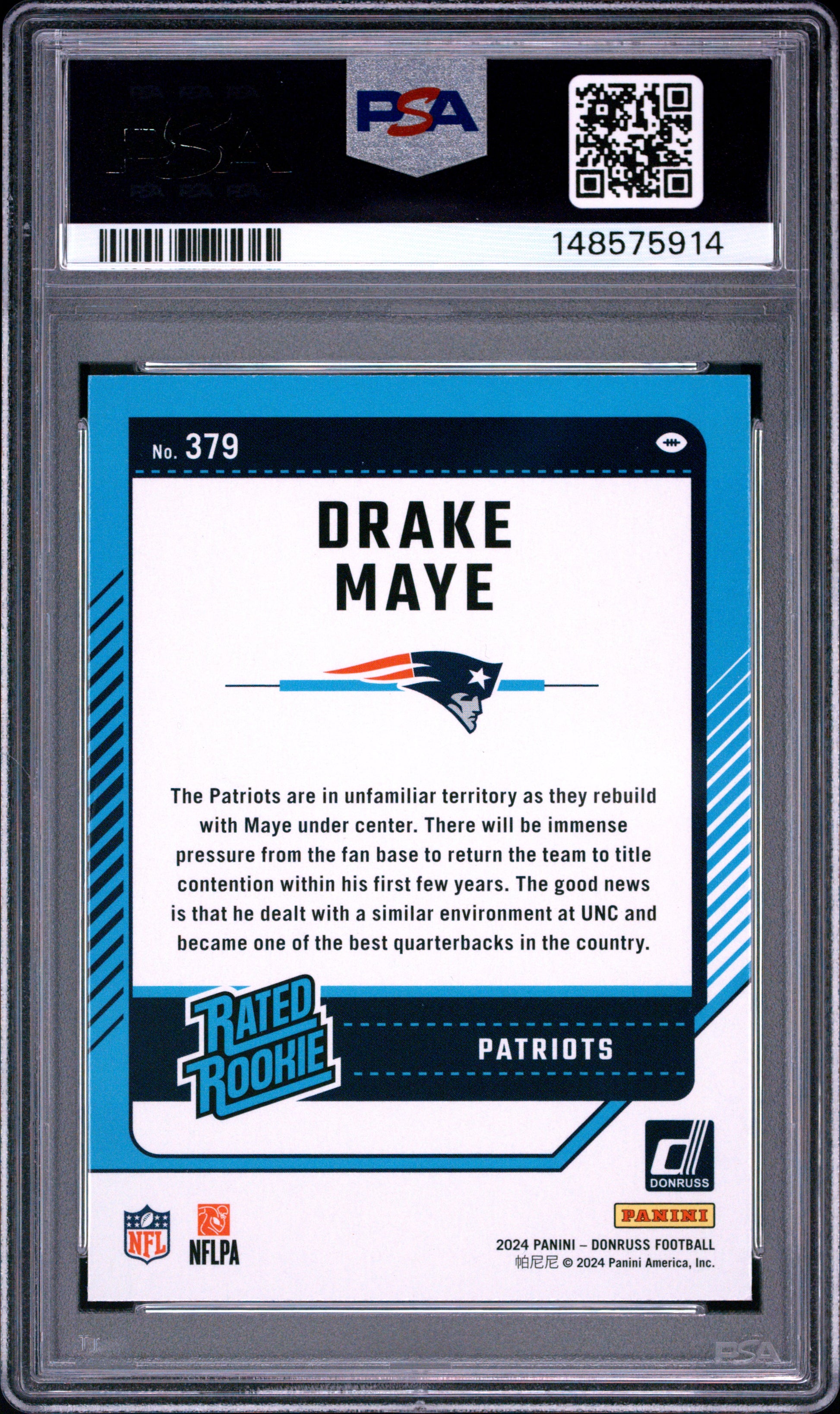 Drake Maye 2024 Donruss Roookie #379 PSA 10 Gem Mint 5914