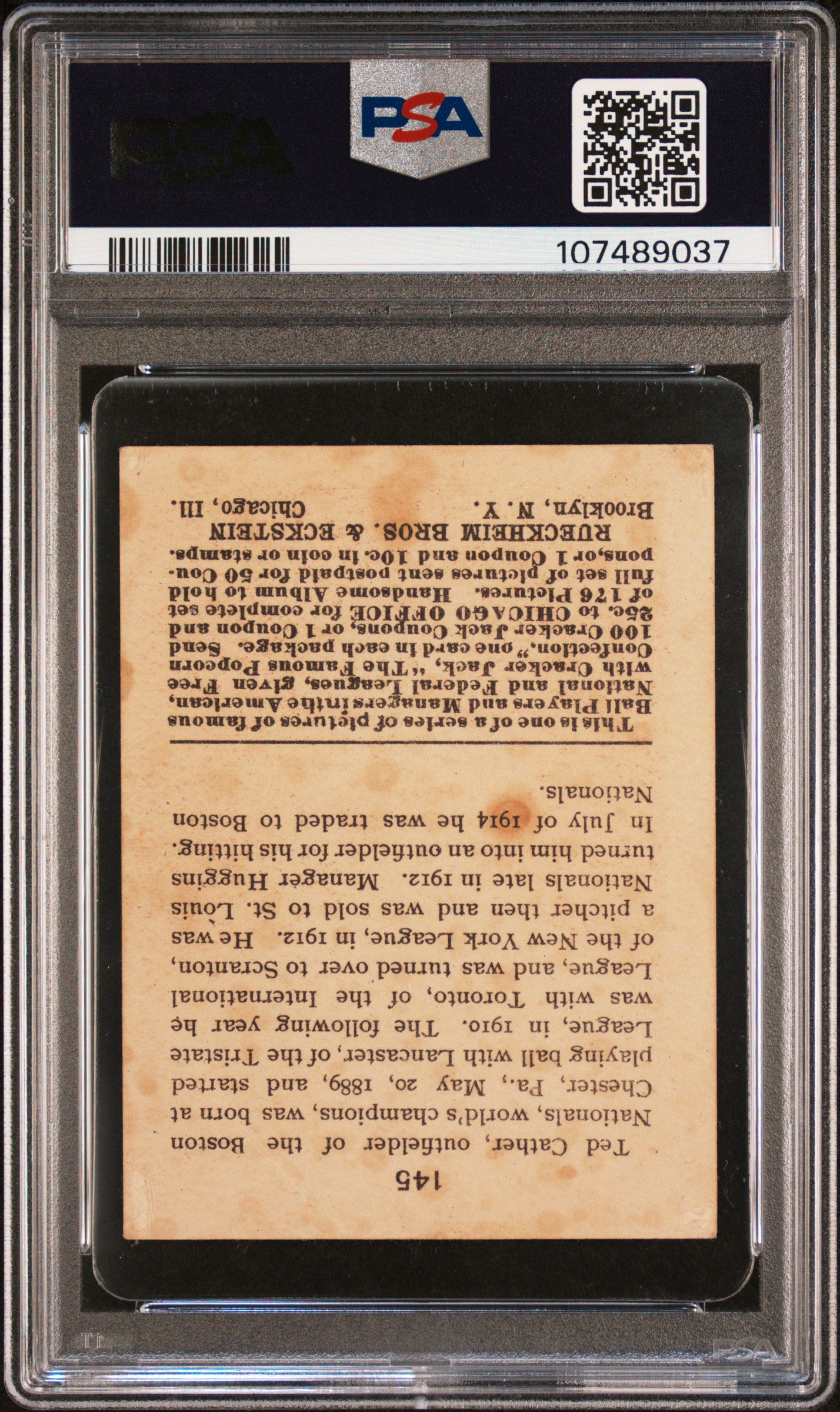 Ted Cather 1915 Cracker Jack #145 PSA 3 Very Good