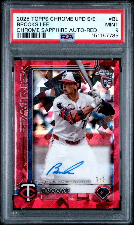 Brooks Lee 2025 Topps Chrome Update Sapphire Red Auto #3/5 PSA 9 Mint