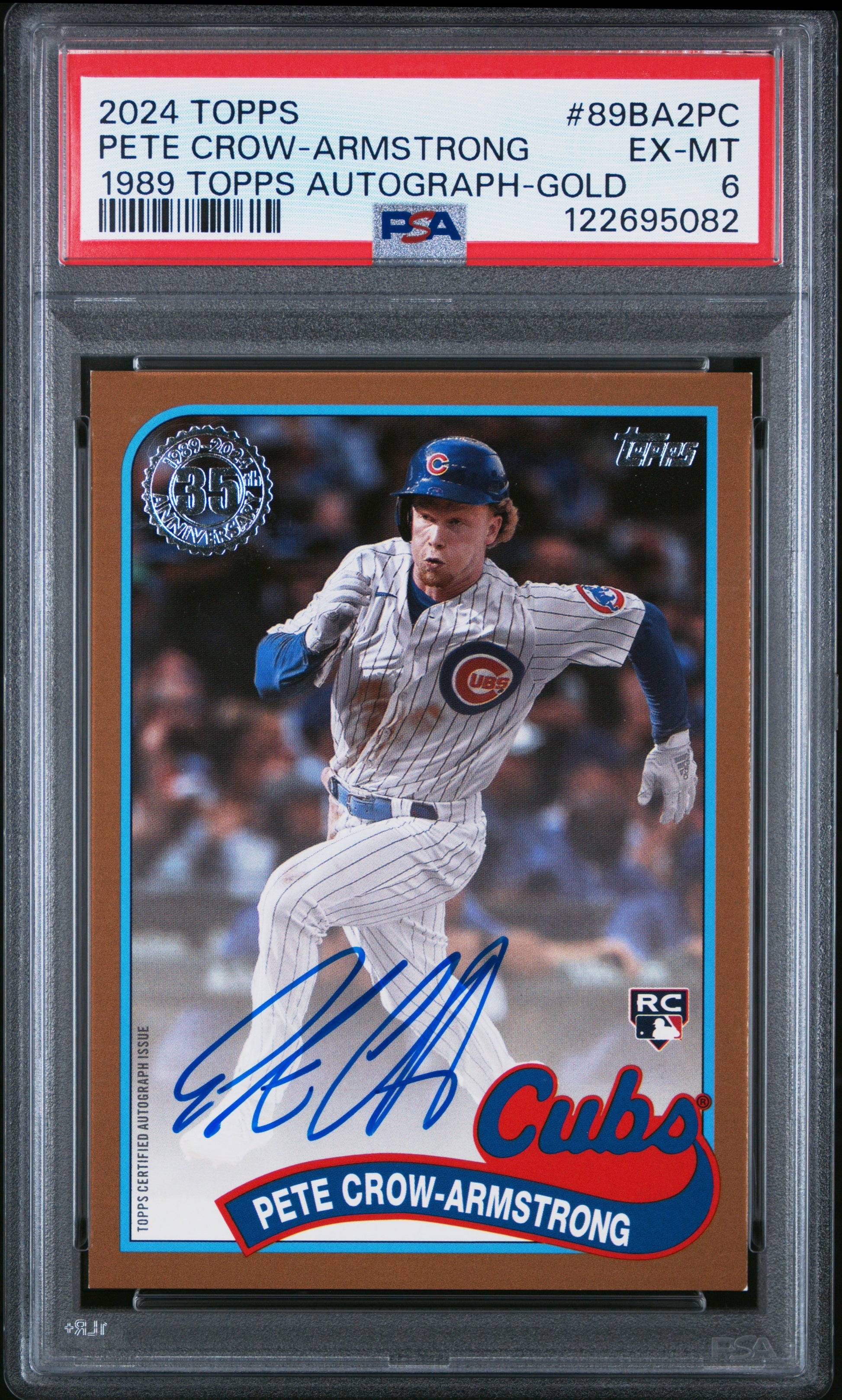 Pete Crow-Armstrong 2024 Topps 1989 Topps Gold Auto #35/50 PSA 6 Ex-Mint
